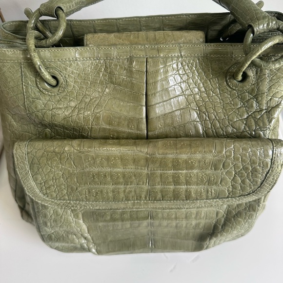 Authentic Nancy Gonzalez Cream Green Crocodile Handbag - Picture 4 of 13